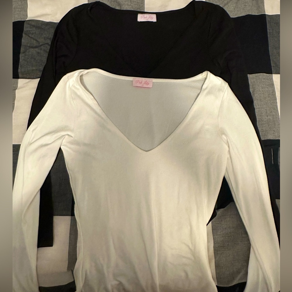 Pink lily v neck bodysuits white and black